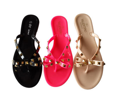 New Fashion China Wholesale Jelly Latest Women Flat Sandals with Rivet