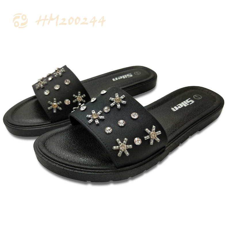 Women Slide Sandals Fashion Rhinestone Flowers Slippers