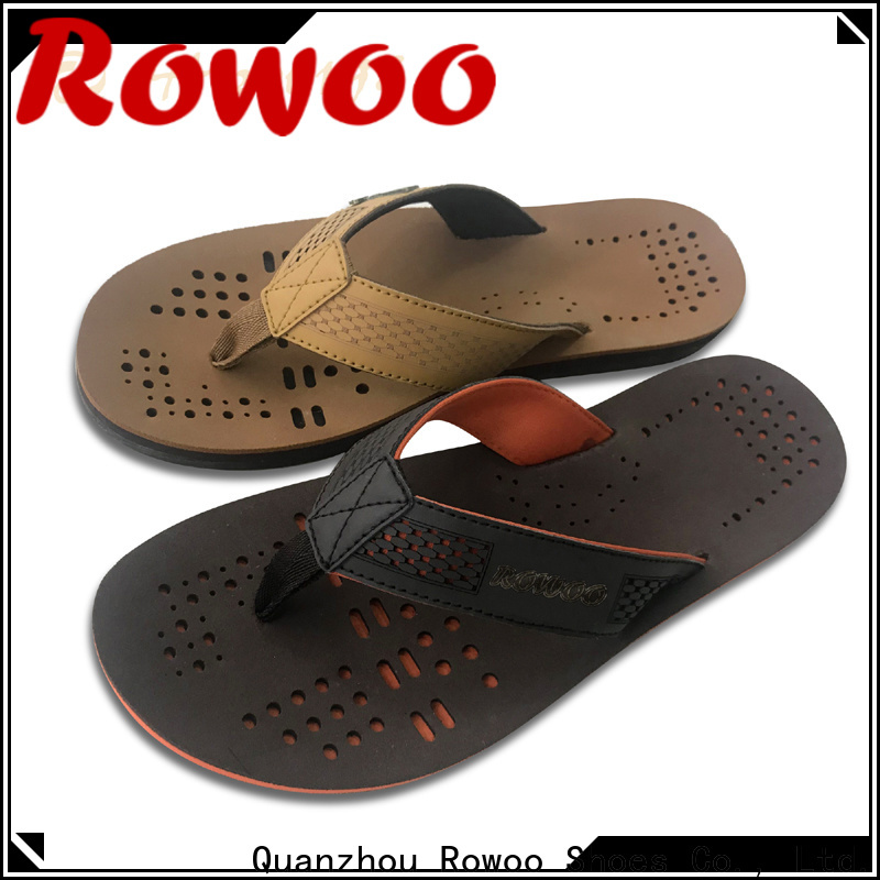 Rowoo mens leather flip flops hot sale