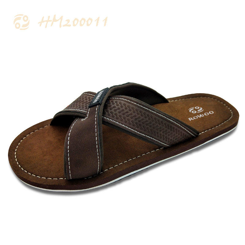 Men Slides Sandals, Cross PU Strap Sandals for Male