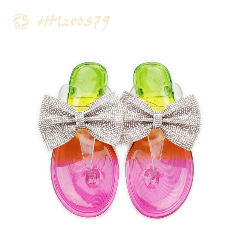 Rainbow Ladies Thong Flip Flops Bow-tie Slippers Rhinestone Sandals