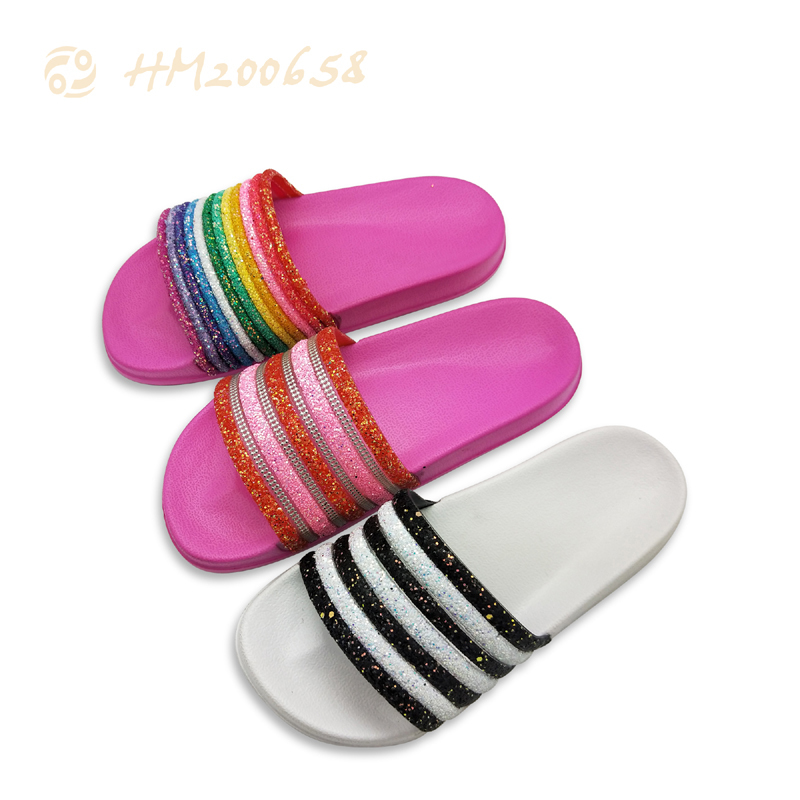 Women Glitter Slipper Sandals Customized Logo Slides Shoes for Ladies