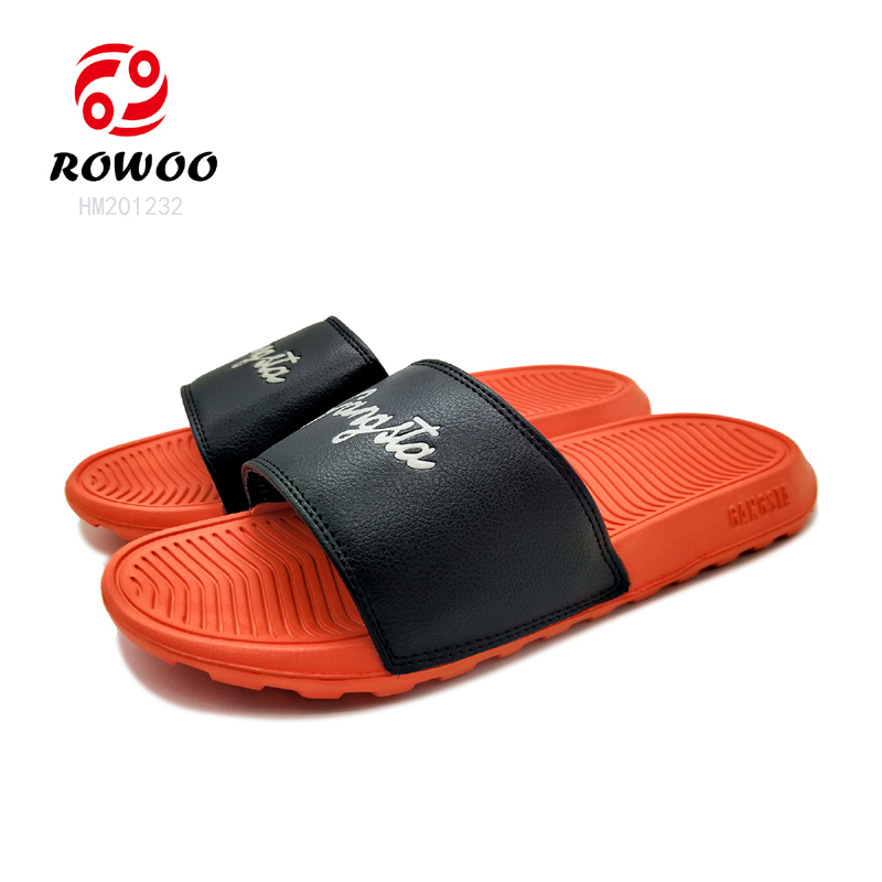 Customized PU upper open toe slide sandal home slipper for men