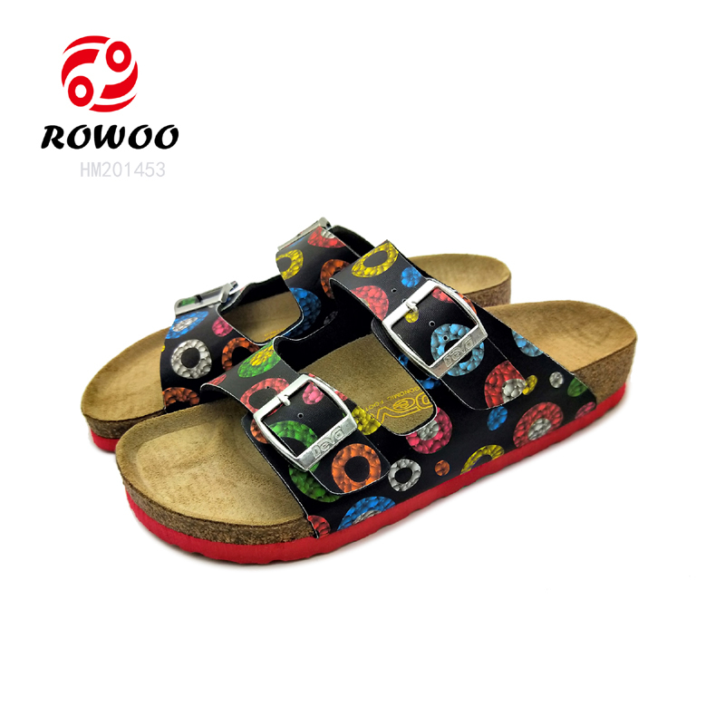 China hot sales printing PU button luxury Fashion causal sandal for women