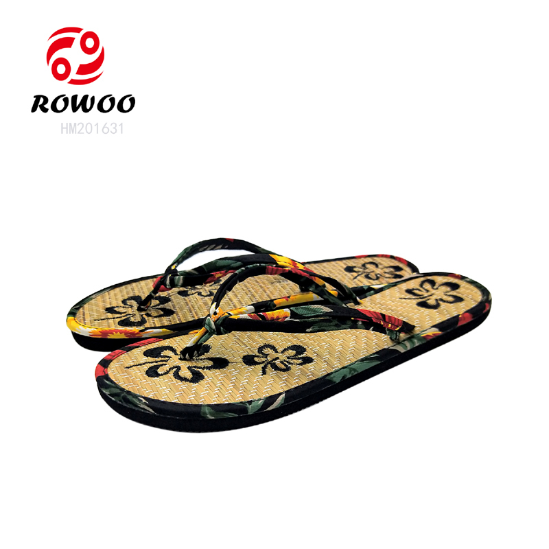 Hot sale nylon cloth strap platform slippers bamboo sole shoes